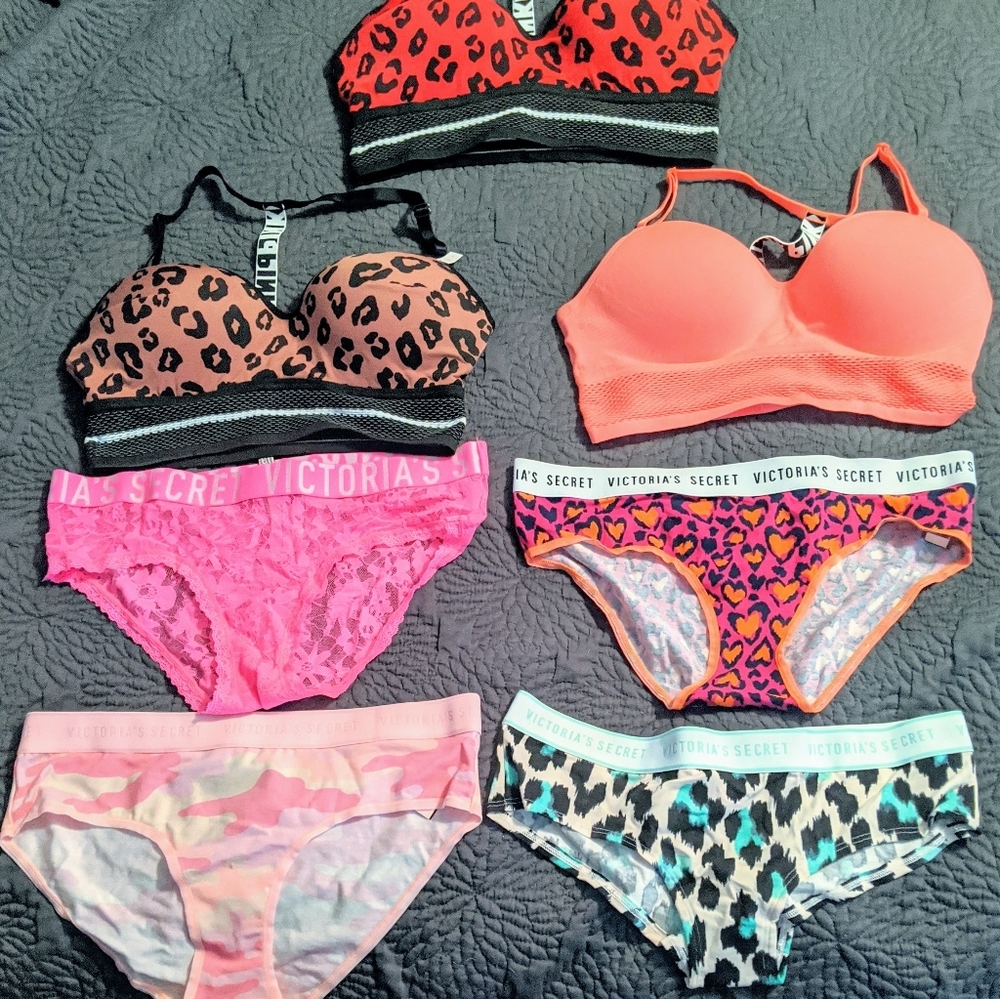 NWT Victoria's Secret Bundle 4 Panties 3 PINK Bras